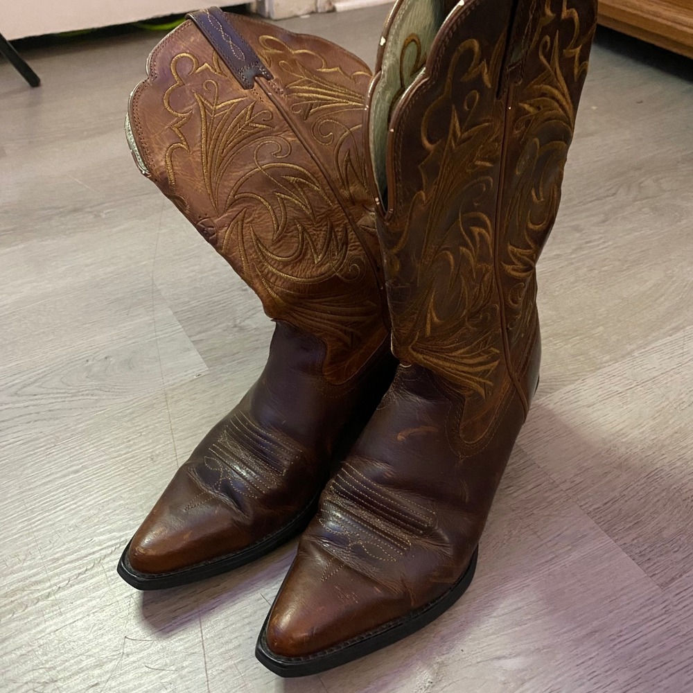 Ariat Heritage Western Boots Women 5.5B Brown Leather Embroidered used worn - Picture 2 of 7